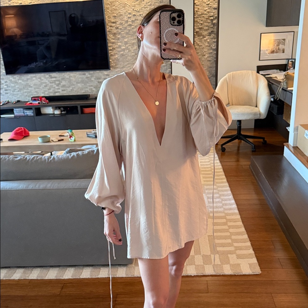 H&M Beige Flowy Mini Dress Size XS